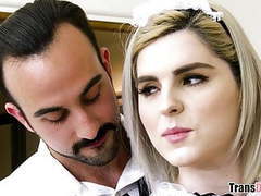 TrannyZoom presents: Tattooed shemale in maid uniform getting assfucked